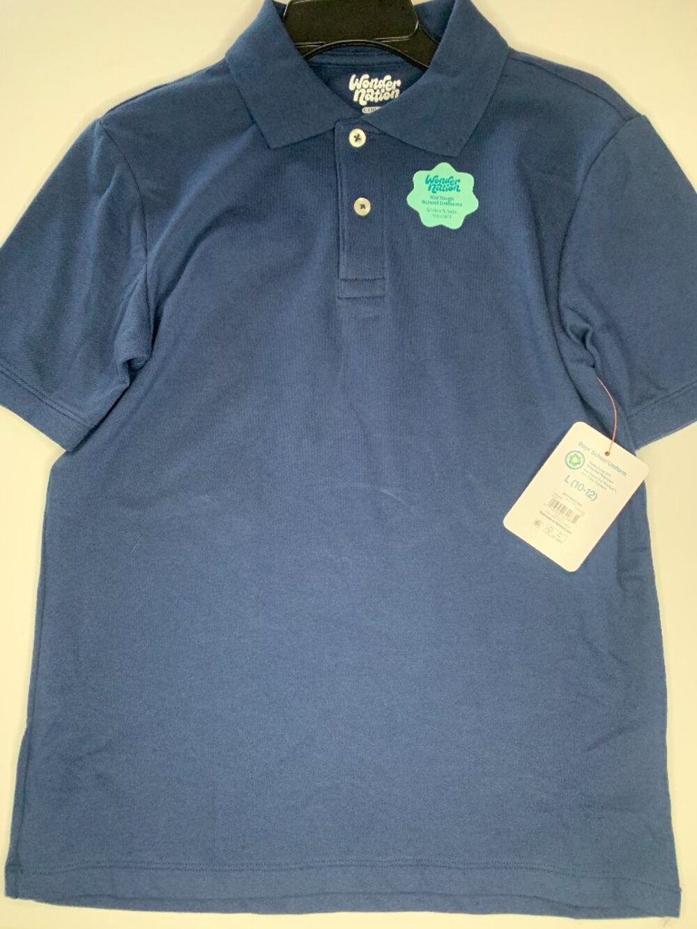 New Wonder Nation Boys School Uniform Polo Shirt, Blue Cove, Size Large (10-12)